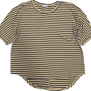 Umgee Womens Knit Blouse Blue Yellow Stripe Top Raw Edge Size 2xl 3/4 Sleeve Art